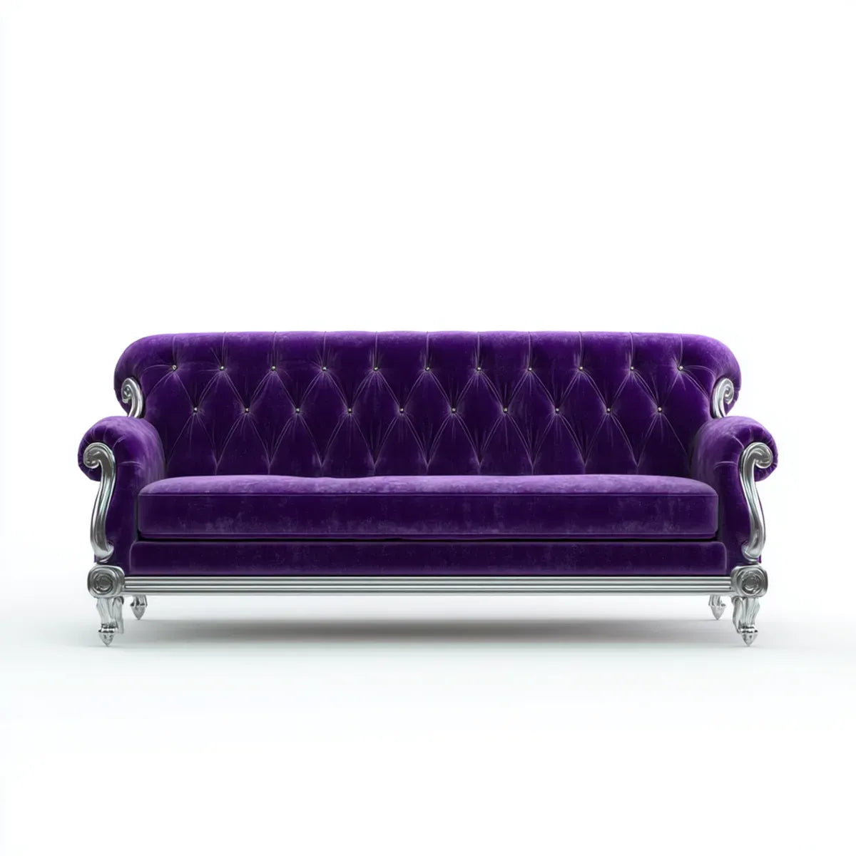 Divano 3 posti viola in velluto di poliestere con struttura in legno massello 220 x 90 x 105 cm rettangolare