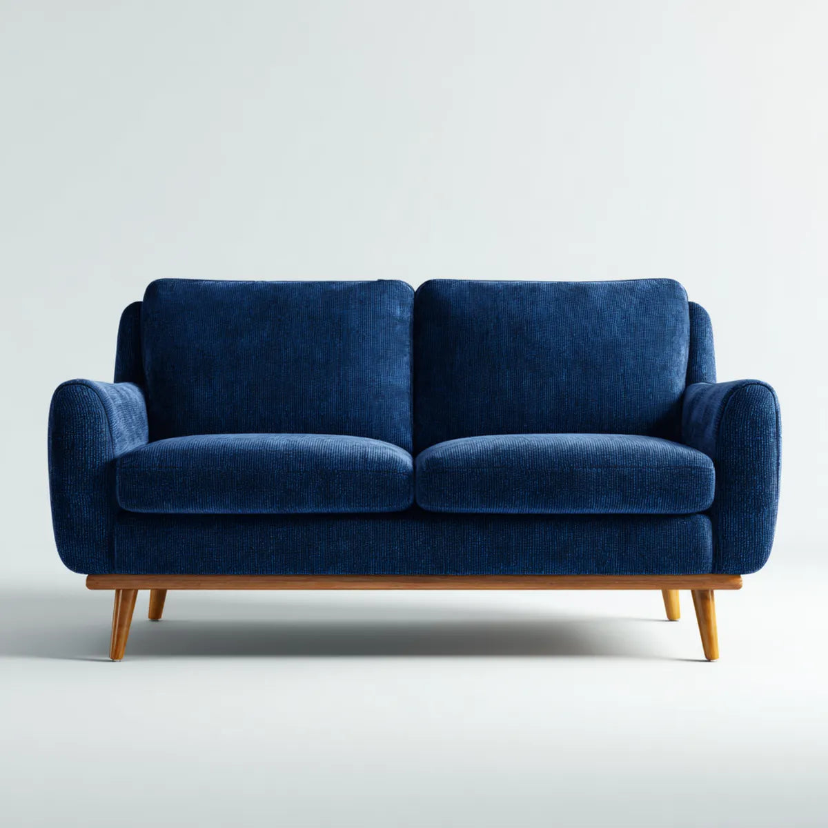 Divano 2 posti blu in velluto a coste con gambe in legno massello 160 x 85 x 82 cm