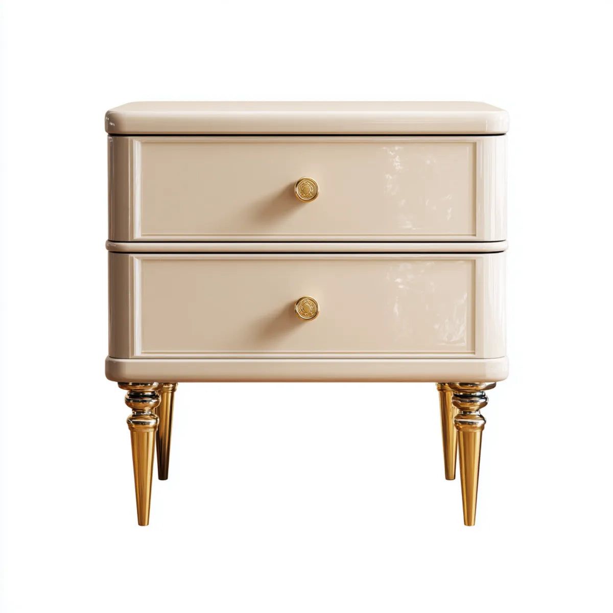 Comodino a 2 cassetti beige 60 x 40 x 65 cm in MDF laccato rettangolare con gambe dorate