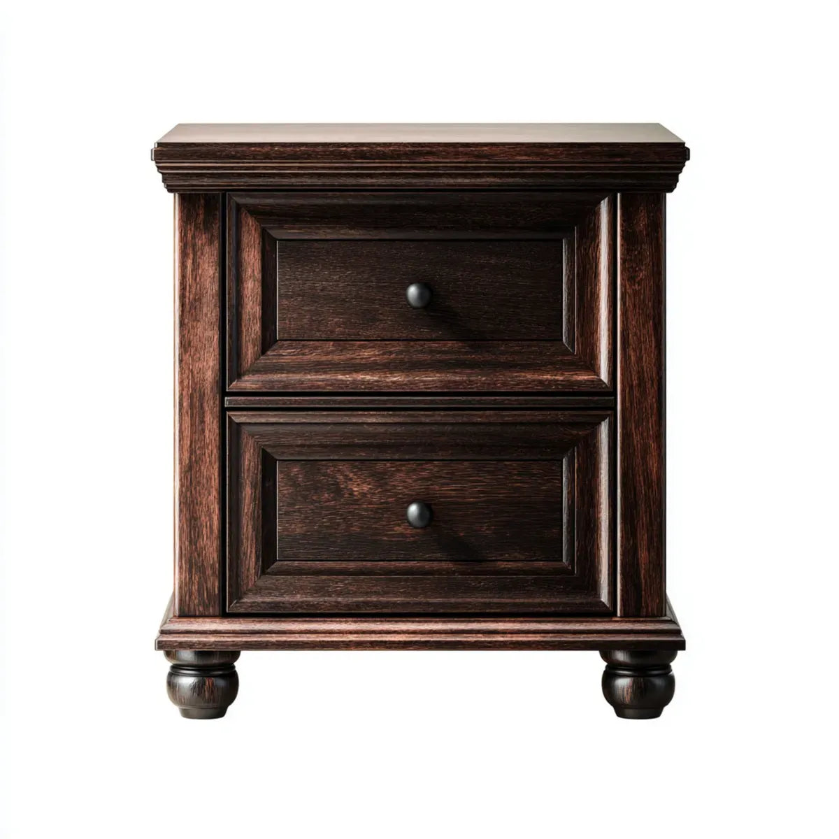 Comodino 2 cassetti marrone scuro 60 x 40 x 65 cm in legno massello di gomma rettangolare