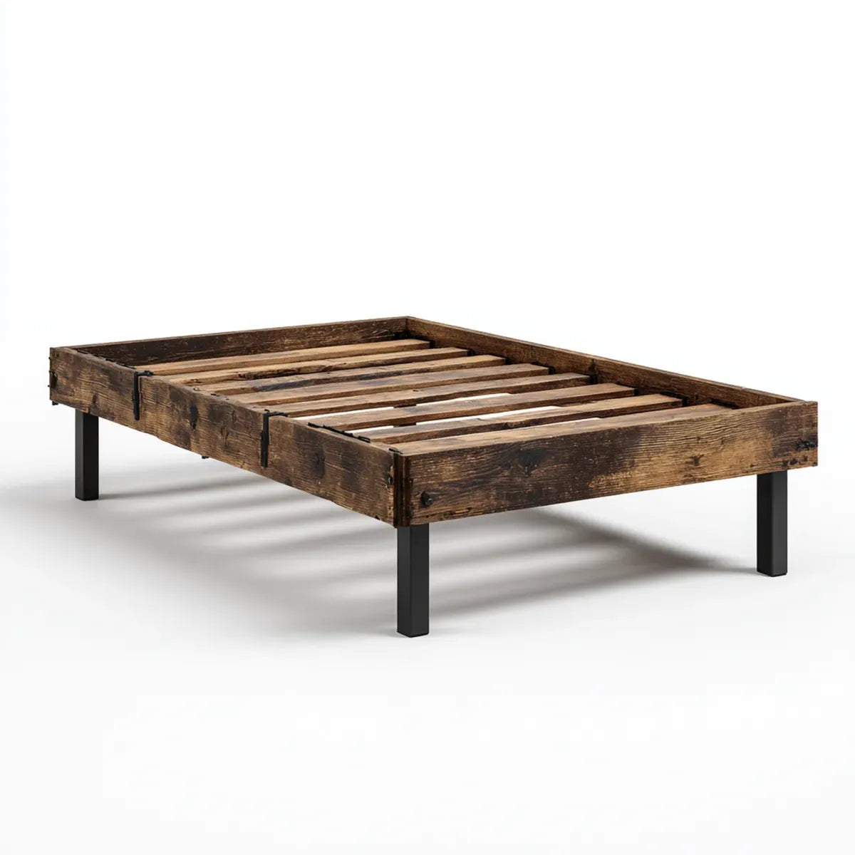 Struttura letto matrimoniale marrone scuro e nero 160 x 200 cm in legno massello di pino rettangolare