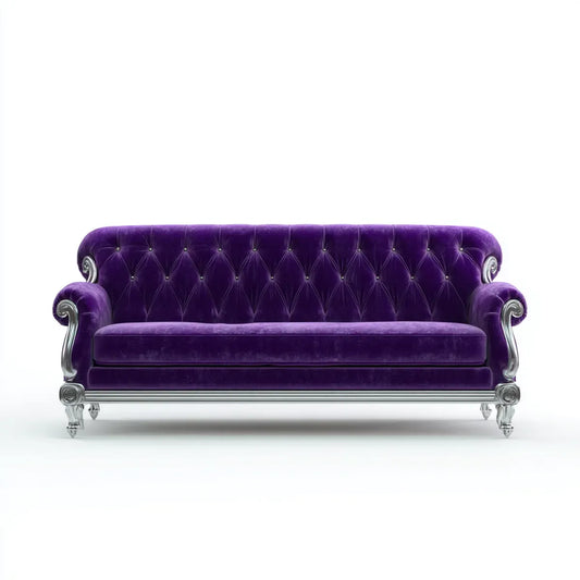 Divano 3 posti viola in velluto di poliestere con struttura in legno massello 220 x 90 x 105 cm rettangolare