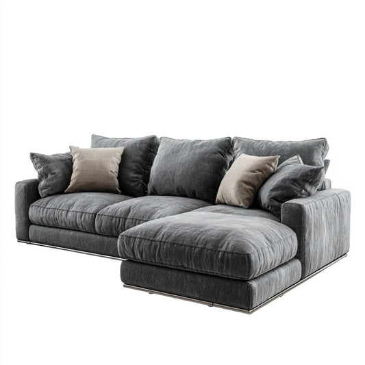 Divano angolare con chaise longue destra grigio antracite 290 x 170 x 85 cm in velluto di poliestere a L