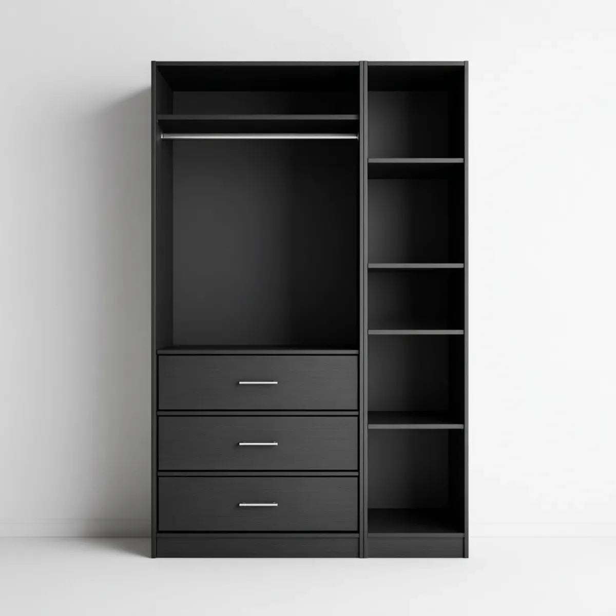 Armadio guardaroba aperto nero con appendiabiti 120 x 50 x 200 cm in truciolare melaminico