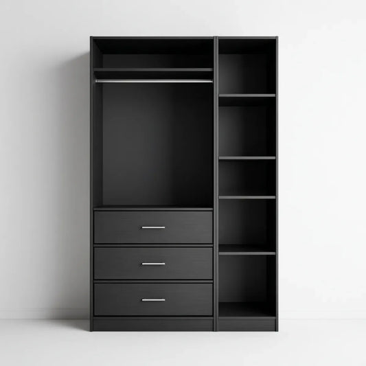Armadio guardaroba aperto nero con appendiabiti 120 x 50 x 200 cm in truciolare melaminico