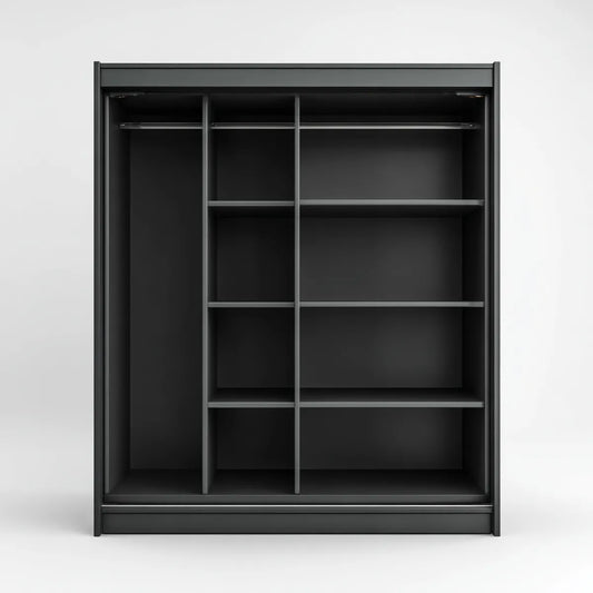 Armadio guardaroba aperto nero con ripiani e appendiabiti 120 x 50 x 200 cm in MDF