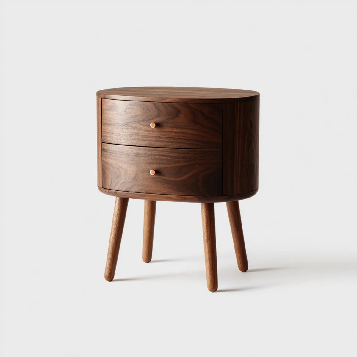 Comodino 2 Cassetti Noce 55 x 40 x 65 cm Legno Massello Forma Ovale