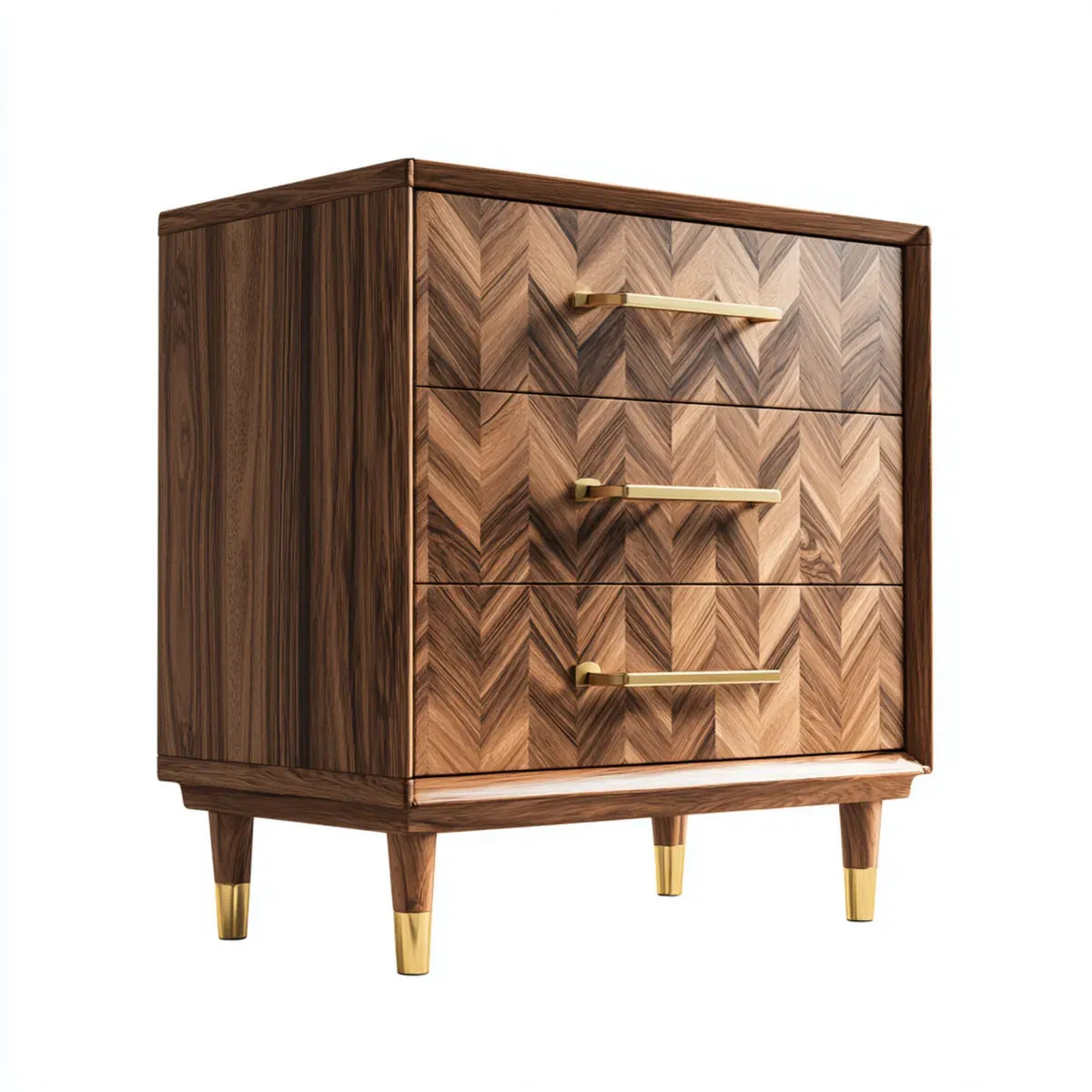 Comodino a 3 cassetti in MDF impiallacciato noce marrone rettangolare 60 x 40 x 65 cm