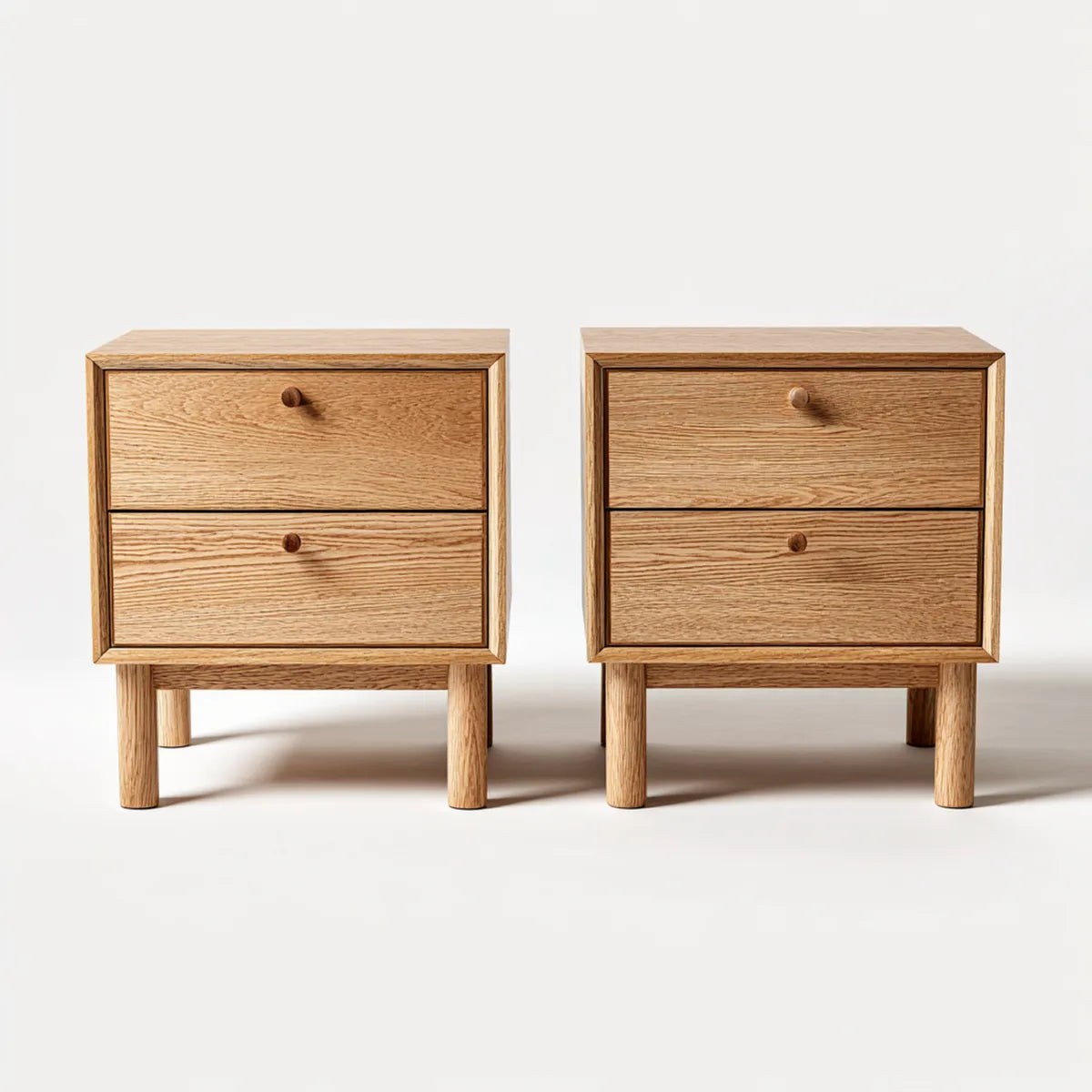 Set di 2 comodini in rovere naturale con 2 cassetti 45 x 35 x 55 cm rettangolari