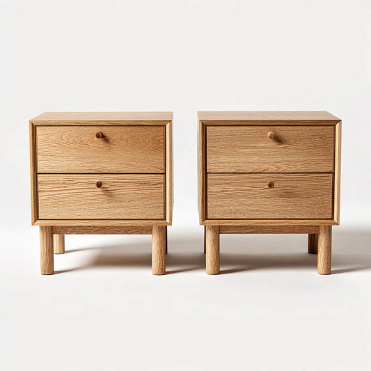 Set di 2 comodini in rovere naturale con 2 cassetti 45 x 35 x 55 cm rettangolari