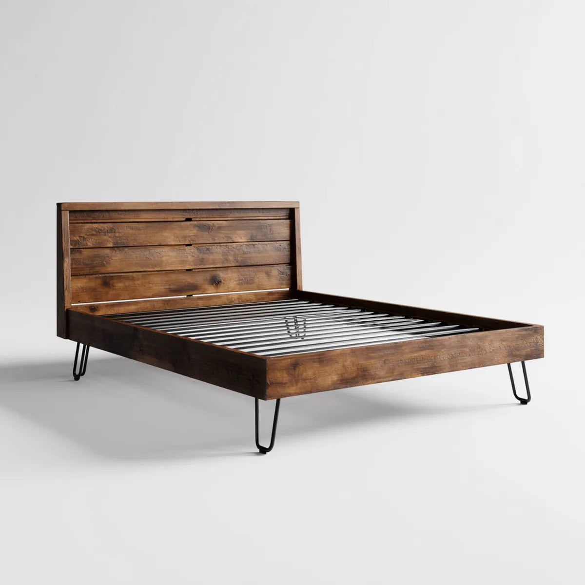 Struttura letto matrimoniale marrone 160 x 200 cm in legno massello di pino rettangolare con rete a doghe