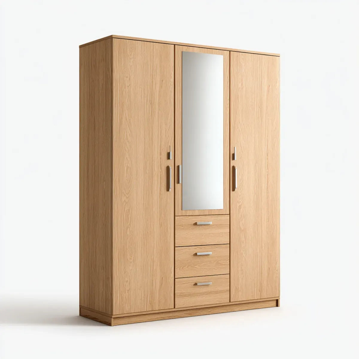 Armadio 3 ante con specchio e 3 cassetti rovere chiaro 120 x 52 x 180 cm in pannello truciolare melaminico rettangolare