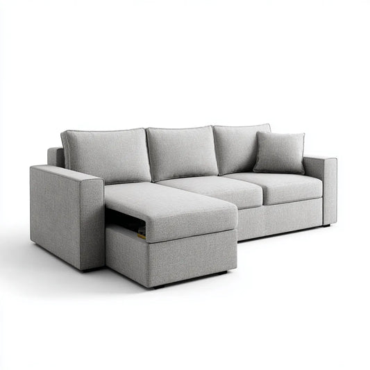 Divano 3 posti con pouf contenitore grigio in poliestere 240 x 90 x 85 cm rettangolare