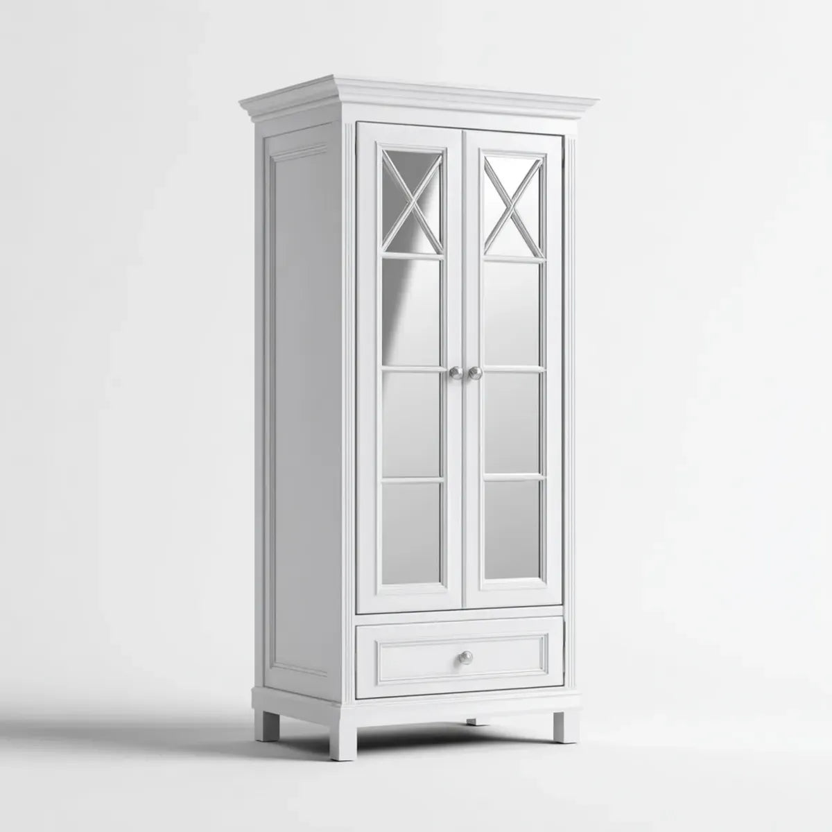 Armadio guardaroba bianco a 2 ante con specchi 90 x 50 x 200 cm in MDF rettangolare