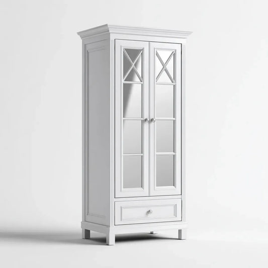 Armadio guardaroba bianco a 2 ante con specchi 90 x 50 x 200 cm in MDF rettangolare