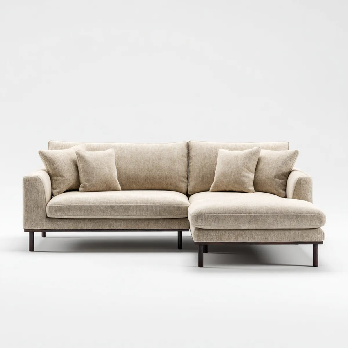 Divano angolare 3 posti con chaise longue destra beige 260 x 160 x 85 cm rivestimento in poliestere forma a L