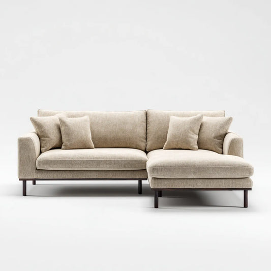 Divano angolare 3 posti con chaise longue destra beige 260 x 160 x 85 cm rivestimento in poliestere forma a L
