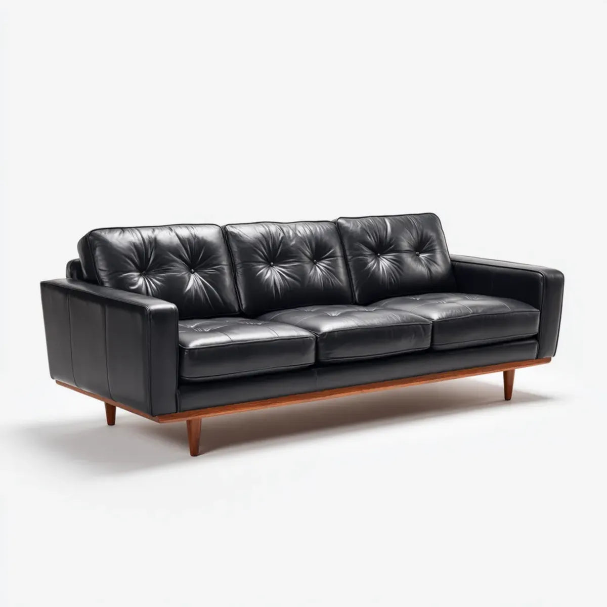 Divano 3 posti nero in pelle sintetica PU rettangolare 220 x 88 x 82 cm