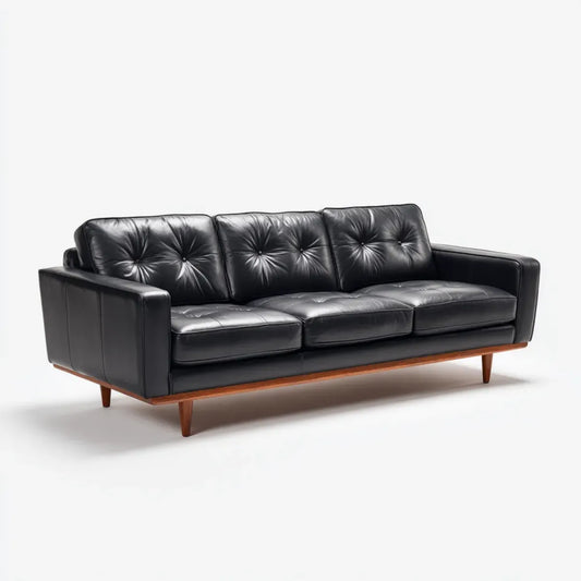 Divano 3 posti nero in pelle sintetica PU rettangolare 220 x 88 x 82 cm