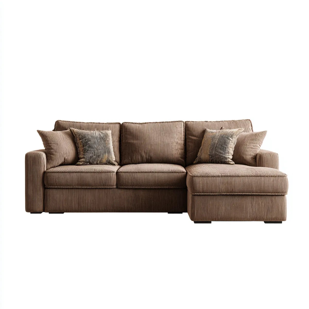 Divano angolare 3 posti con chaise longue marrone in velluto a coste 240 x 160 x 85 cm