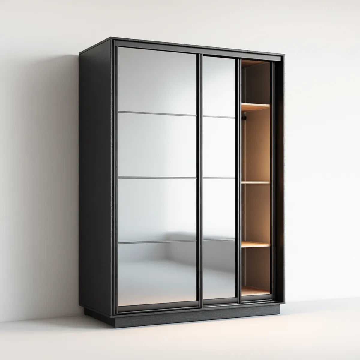Armadio guardaroba a 3 ante scorrevoli nero con specchi 180 x 60 x 220 cm in pannello truciolare laminato rettangolare