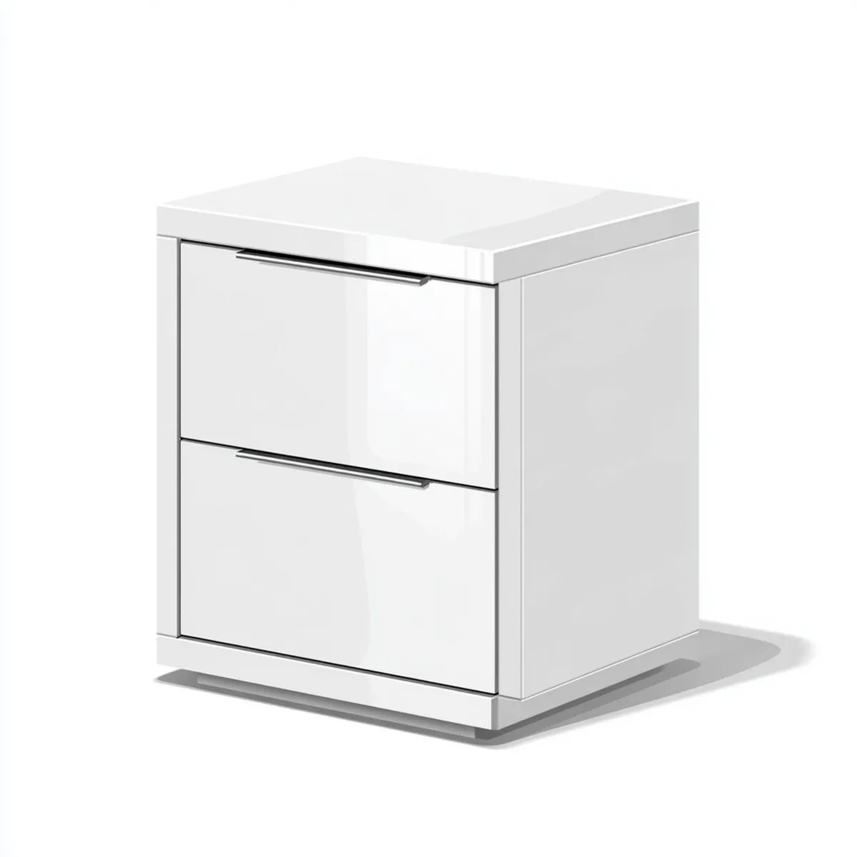 Comodino bianco lucido a 2 cassetti in MDF rettangolare 45 x 40 x 55 cm